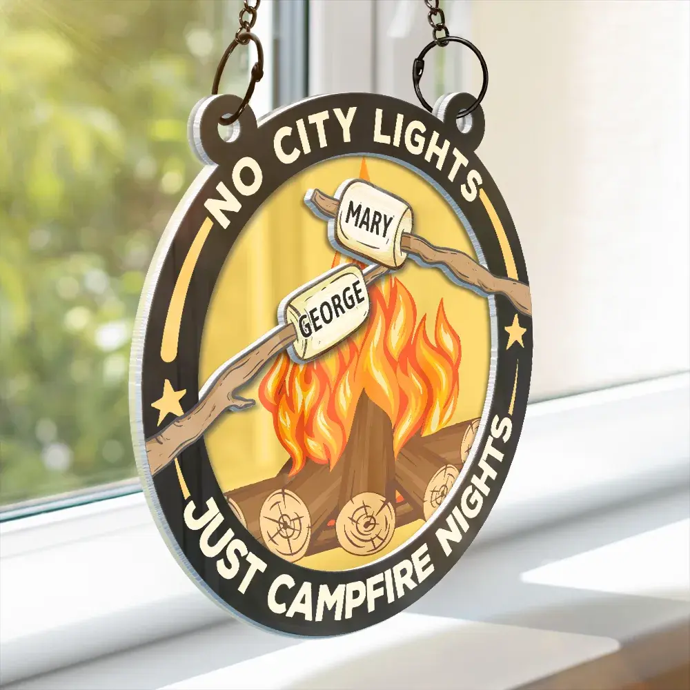 No City Lights Just Campfire Nights Couple - Personalized Acrylic Window Hanging Suncatcher Hanging Suncatcher Ornament The Next Custom Gift