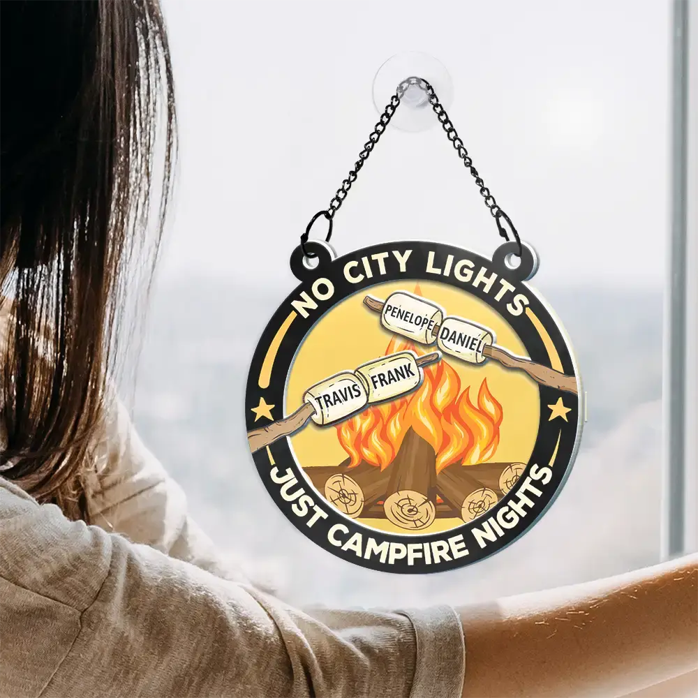 No City Lights Just Campfire Nights Couple - Personalized Acrylic Window Hanging Suncatcher Hanging Suncatcher Ornament The Next Custom Gift