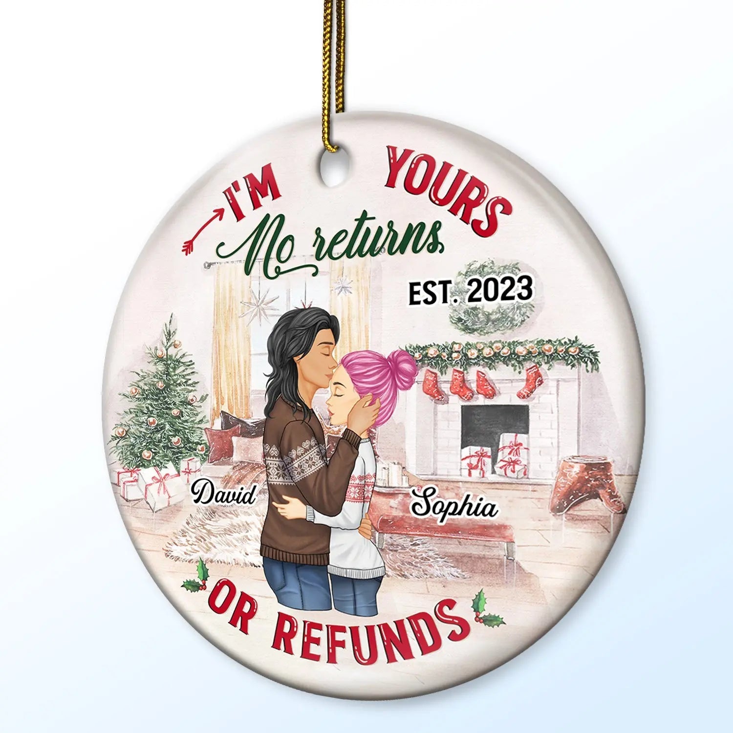 No Returns Or Refunds - Christmas Gift For Couples - Personalized Custom Circle Ceramic Ornament ornament The Next Custom Gift