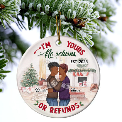 No Returns Or Refunds - Christmas Gift For Couples - Personalized Custom Circle Ceramic Ornament ornament The Next Custom Gift