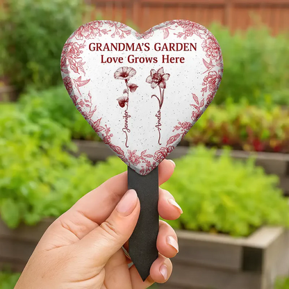 Grandma's Garden Love Grows Here Toile Flower - Personalized Heart Slate Garden Stake