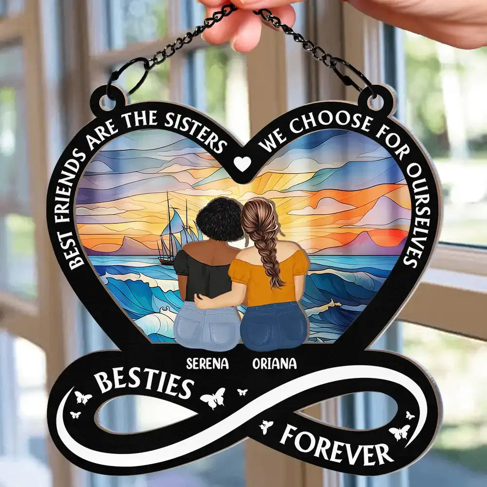 Not Sisters By Blood But Sisters By Heart - Personalized Window Hanging Suncatcher Ornament Hanging Suncatcher Ornament The Next Custom Gift