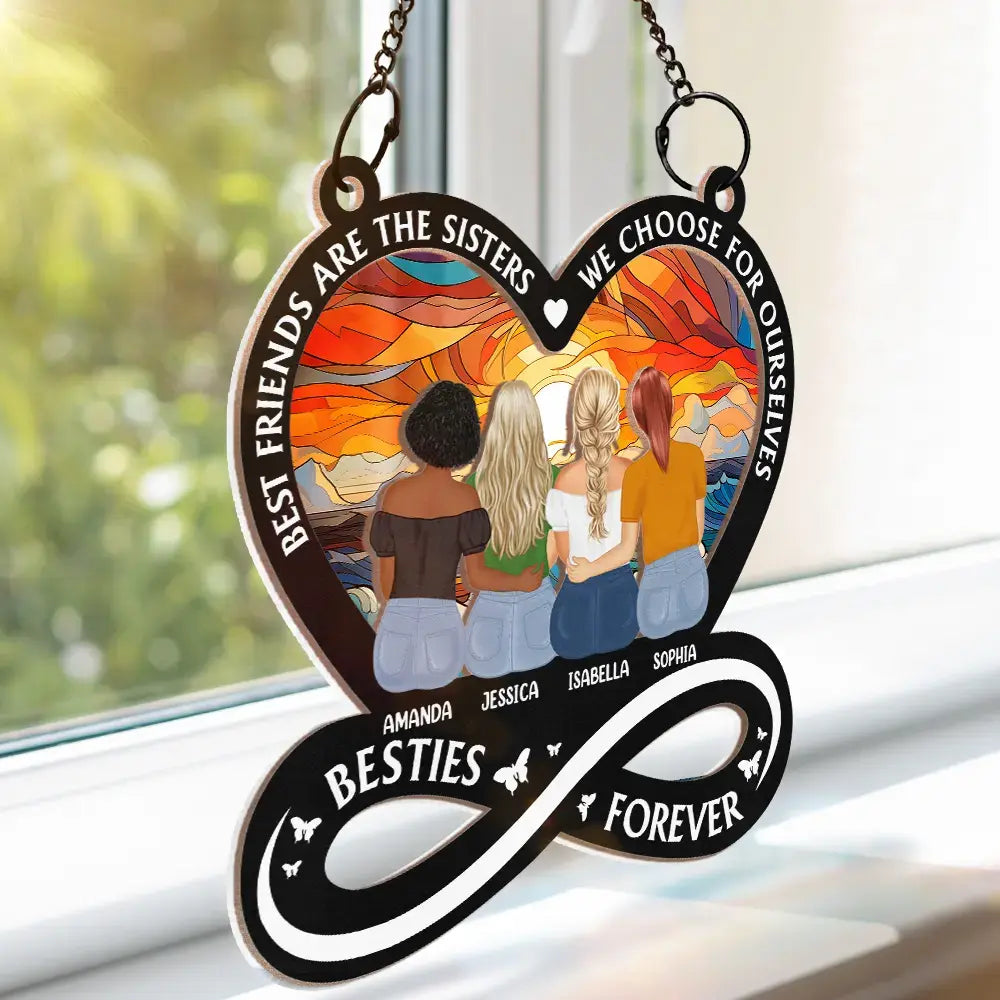 Not Sisters By Blood But Sisters By Heart - Personalized Window Hanging Suncatcher Ornament Hanging Suncatcher Ornament The Next Custom Gift