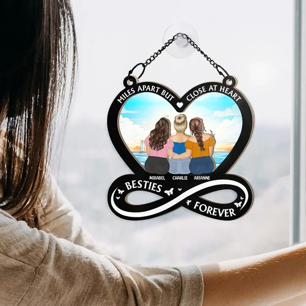 Not Sisters By Blood But Sisters By Heart - Personalized Window Hanging Suncatcher Ornament Hanging Suncatcher Ornament The Next Custom Gift