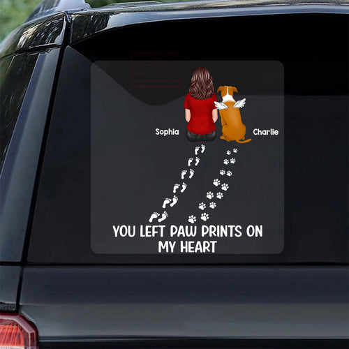 You Left Paw Prints On My Heart Dog Cat Pet Memorial Personalized Decal