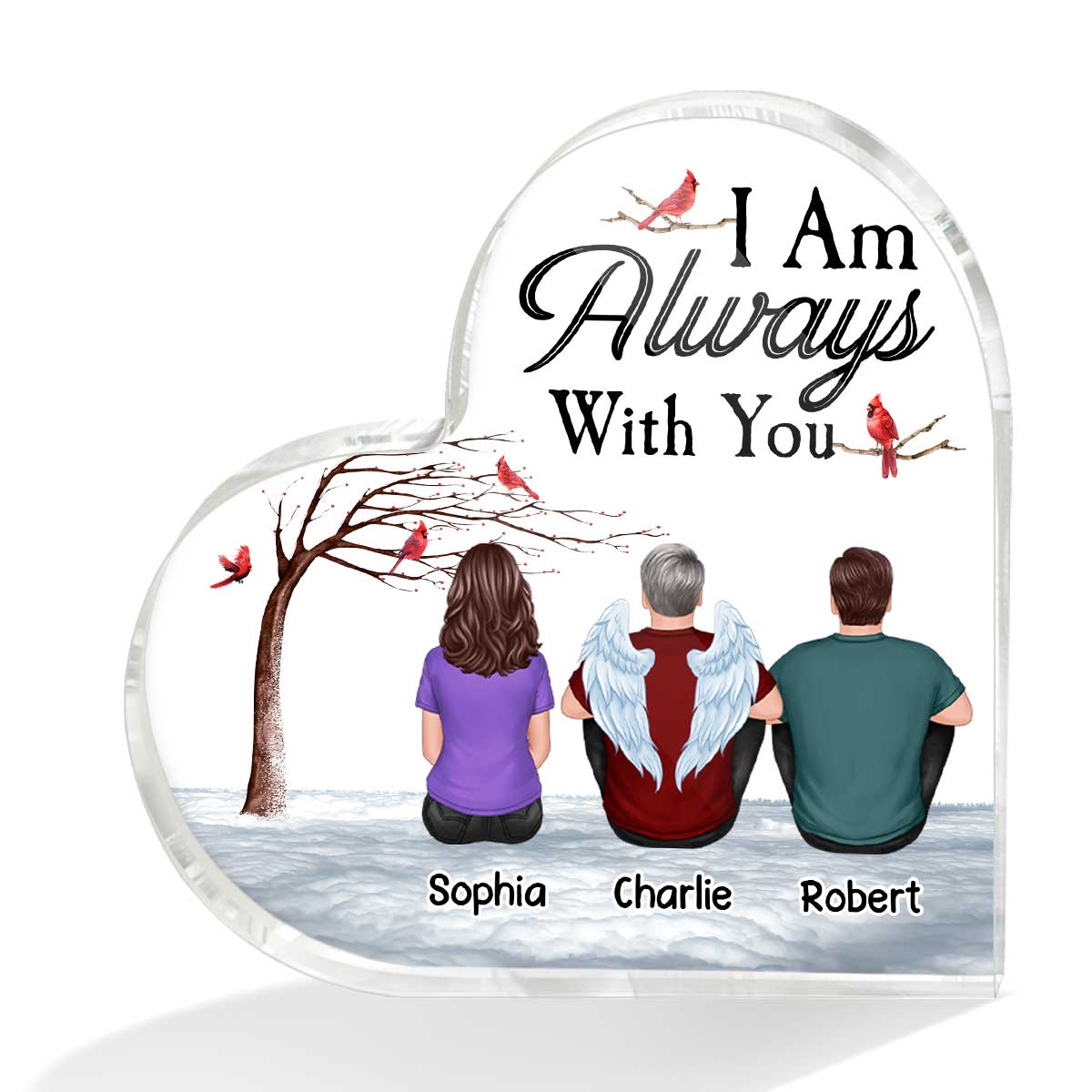 Dry Branch Cardinal Always With You Cardinal Whole Family Memorial Remembrance Gift Personalized Heart Acrylic Plaque