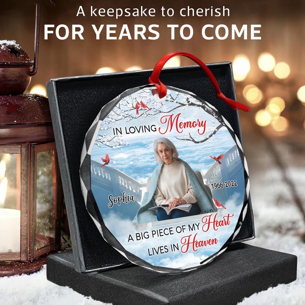 In Loving Memory Memorial Keepsake Blossom Tree Heaven Personalized Glass Ornament