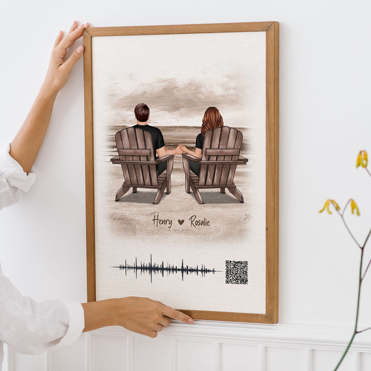 Couple Sitting on the Beach Soundwave Art Personalized Poster, Custom your Heartfelt Voice Message Just for Your Loved One, Gift for him, Gift for her