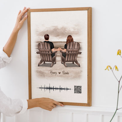 Couple Sitting on the Beach Soundwave Art Personalized Poster, Custom your Heartfelt Voice Message Just for Your Loved One, Gift for him, Gift for her
