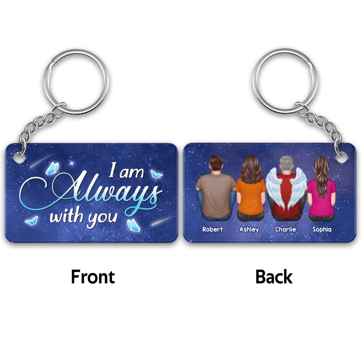 Always With You Blue Sky Butterflies Family Members Memorial Gift Remembrance Keepsake Personalized Acrylic Keychain