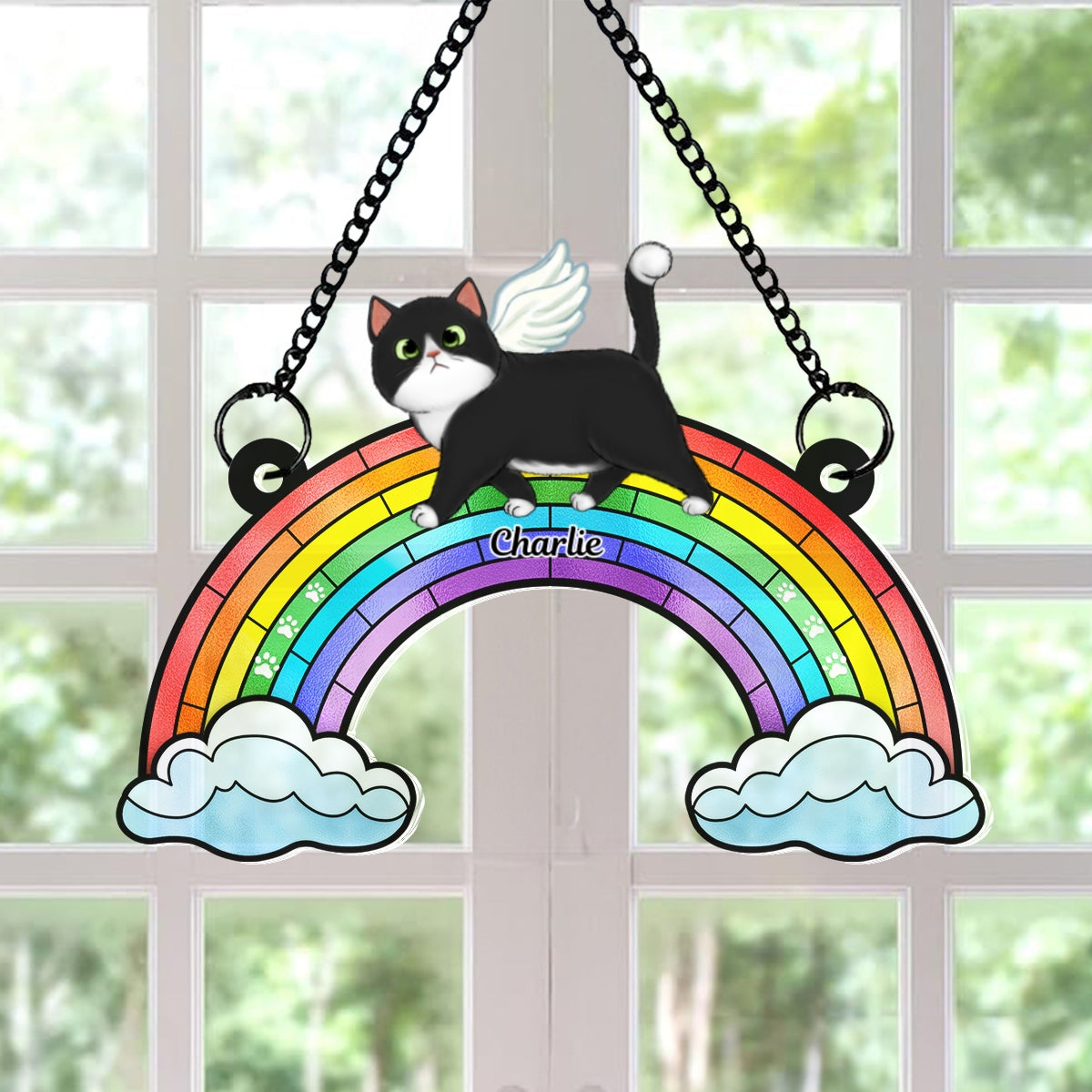 Cats Loss Memorial Rainbow Bridge Personalized Suncatcher Ornament