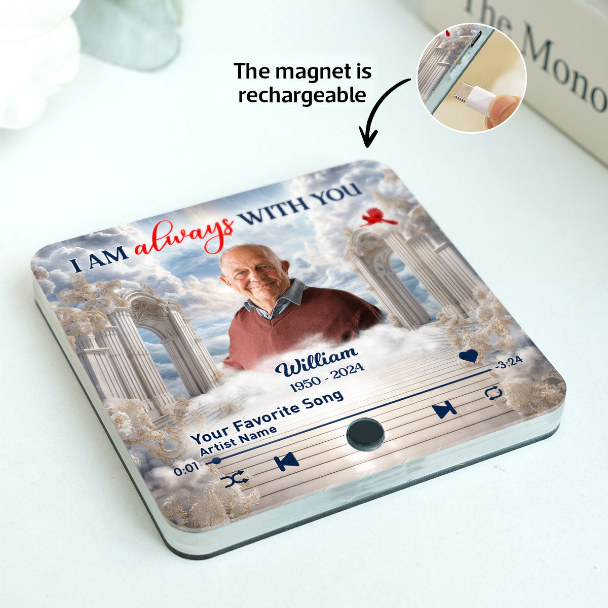 Memorial Upload Photo Heaven Gate Sky Personalized Music Fridge Magnet, Sympathy Keepsake, Remembrance Gift