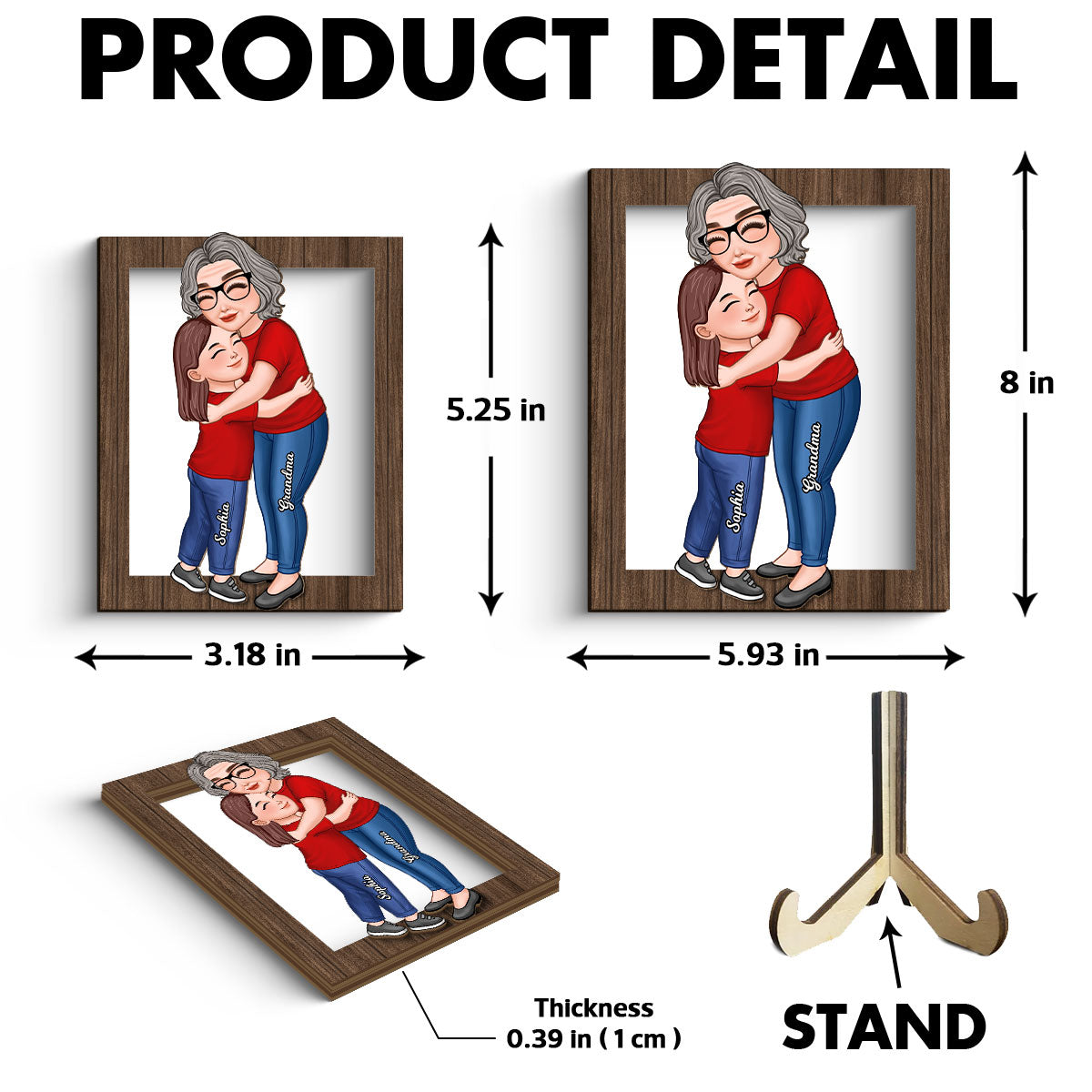 Grandma Grandkid Hugging Frame Personalized Wooden Plaque, Gift For Grandma