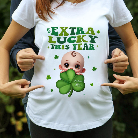 Extra Lucky This Year, St Patrick's Day Pregnancy Reveal Personalized Shirt, Pregnancy Announcement, Mom To Be