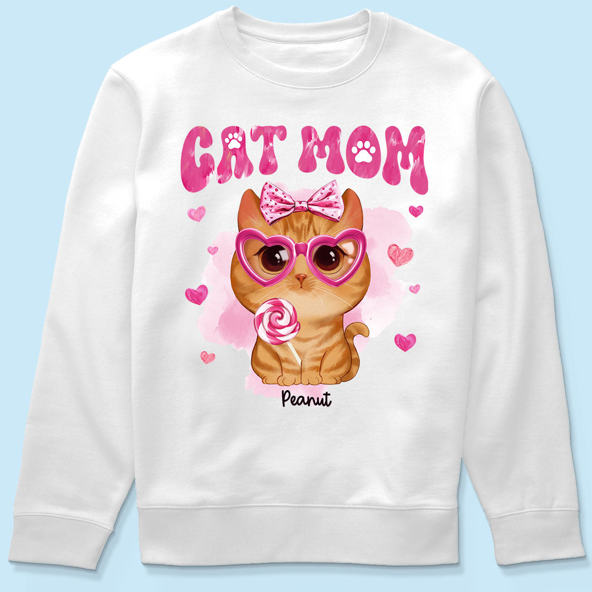 Valentine's Day Watercolor Cute Cats Cat Mom Personalized Shirt, Valentine's Day Gift For Cat Lovers, Cat Moms