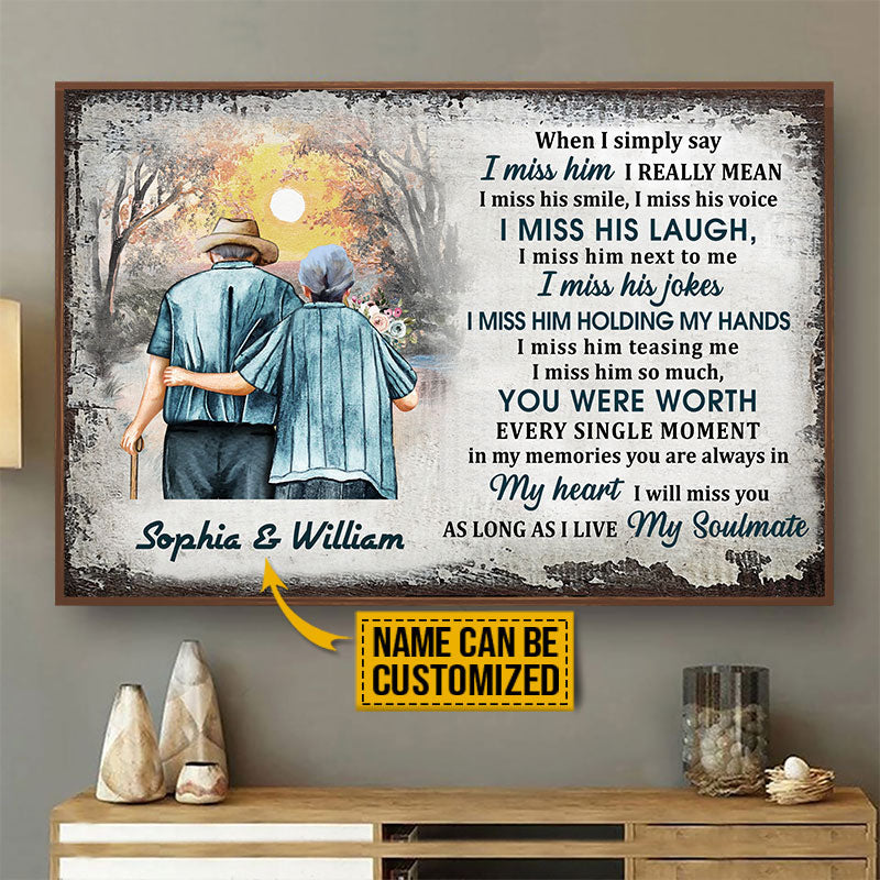 Old Couple Memorial I Miss Him Custom Poster, Couple Gift, Sympathy, Memorial Gift, Wall Pictures, Wall Art, Wall Decor