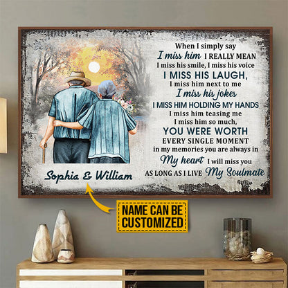 Old Couple Memorial I Miss Him Custom Poster, Couple Gift, Sympathy, Memorial Gift, Wall Pictures, Wall Art, Wall Decor