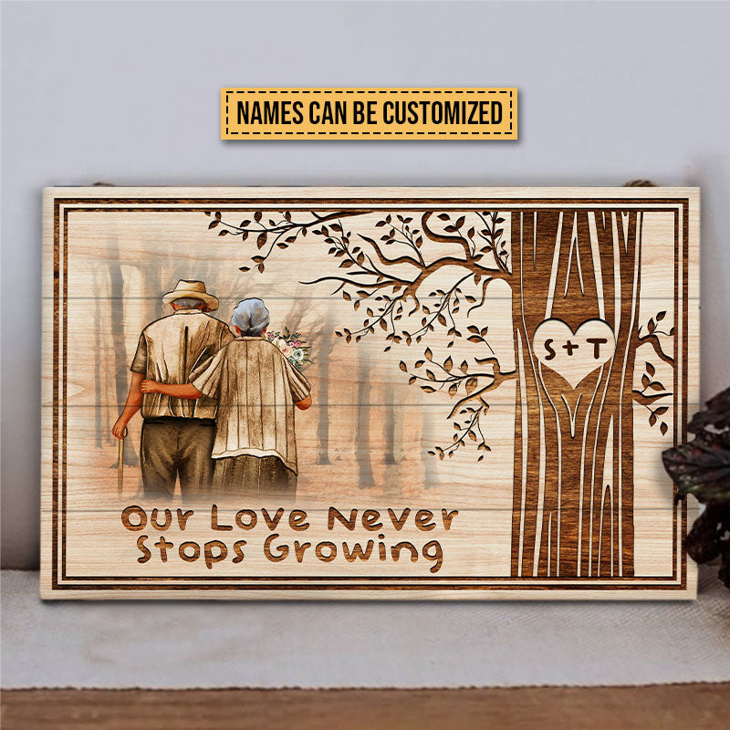 Old Couple Never Stops Growing Custom Wood Rectangle Sign, Gifts For Wedding, Anniversary, Birthday, Grandparents' Day Gift