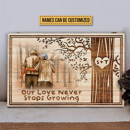Old Couple Never Stops Growing Custom Wood Rectangle Sign, Gifts For Wedding, Anniversary, Birthday, Grandparents' Day Gift