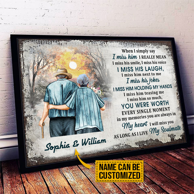 Old Couple Memorial I Miss Him Custom Poster, Couple Gift, Sympathy, Memorial Gift, Wall Pictures, Wall Art, Wall Decor