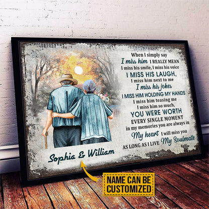 Old Couple Memorial I Miss Him Custom Poster, Couple Gift, Sympathy, Memorial Gift, Wall Pictures, Wall Art, Wall Decor