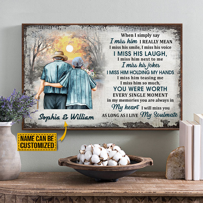 Old Couple Memorial I Miss Him Custom Poster, Couple Gift, Sympathy, Memorial Gift, Wall Pictures, Wall Art, Wall Decor