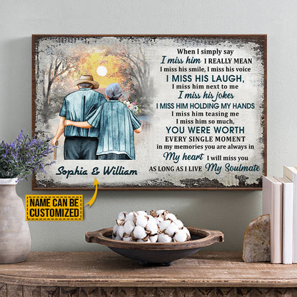 Old Couple Memorial I Miss Him Custom Poster, Couple Gift, Sympathy, Memorial Gift, Wall Pictures, Wall Art, Wall Decor