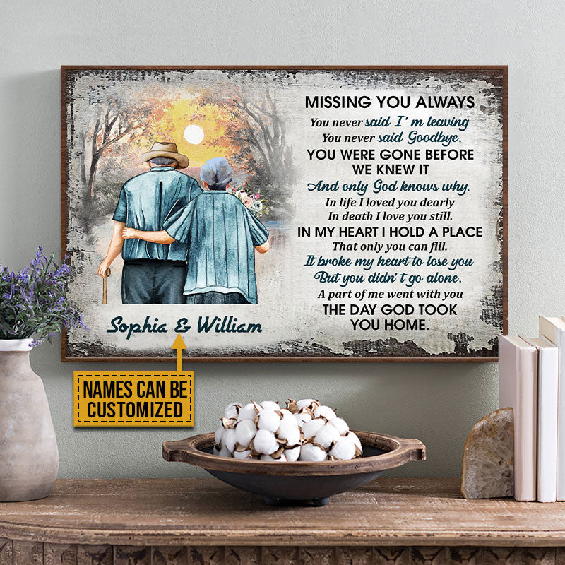 Old Couple Memorial Missing You Always Custom Poster, Couple Gift, Sympathy, Memorial Gift, Wall Pictures, Wall Art, Wall Decor