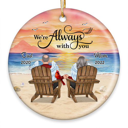 Dad Mom Sitting On Chair At Beach Memorial Keepsake Personalized Circle Ornament