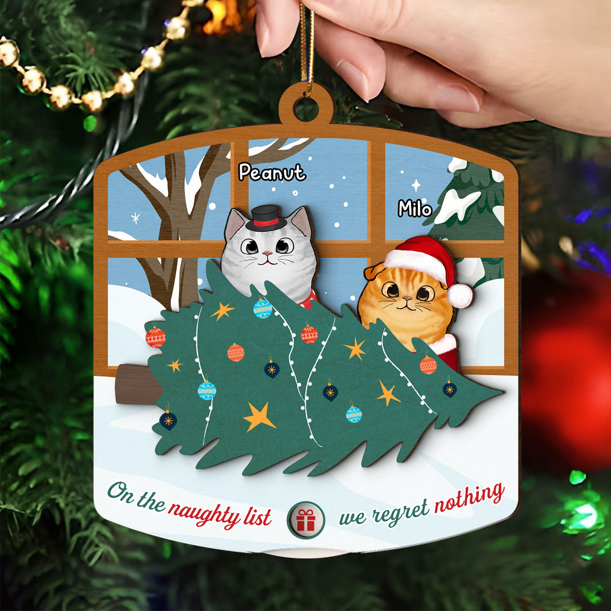 Naughty Cats Fallen Christmas Tree Personalized Countdown Ornament, Christmas Gift For Cat Owners, Cat Lovers