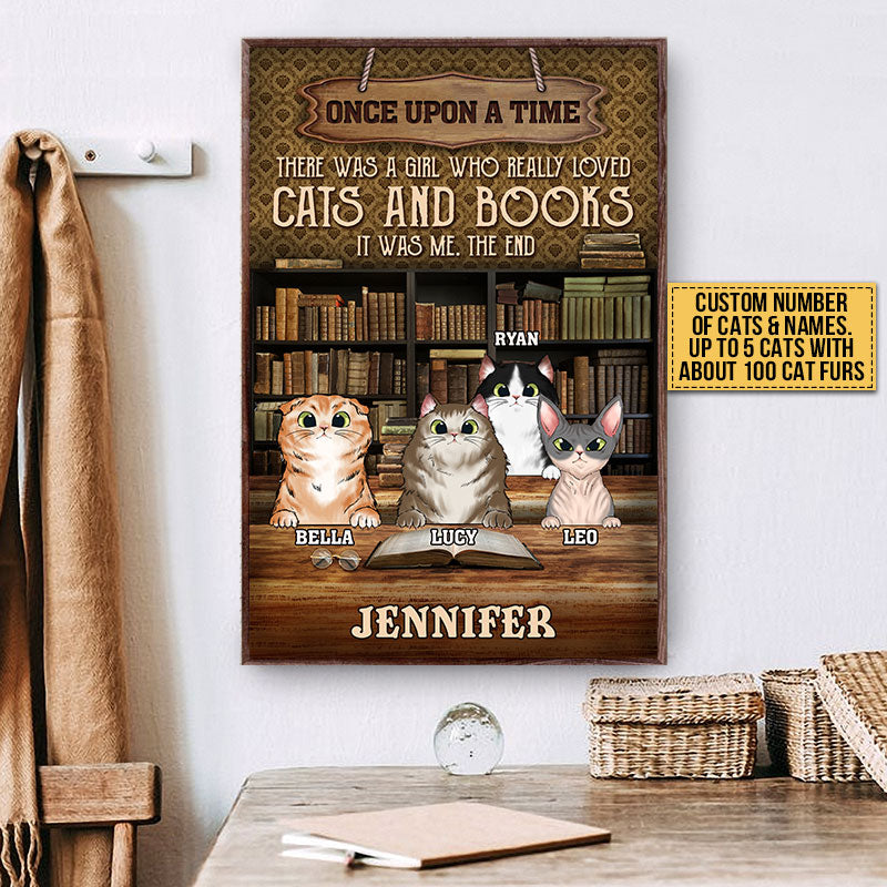 Once Upon A Time Girl Loved Cats And Books Custom Poster, Personalized Funny Cat Poster, Gift For Cat Lovers, Reading Lovers