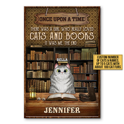 Once Upon A Time Girl Loved Cats And Books Custom Poster, Personalized Funny Cat Poster, Gift For Cat Lovers, Reading Lovers