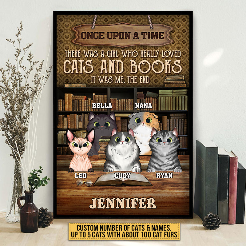 Once Upon A Time Girl Loved Cats And Books Custom Poster, Personalized Funny Cat Poster, Gift For Cat Lovers, Reading Lovers