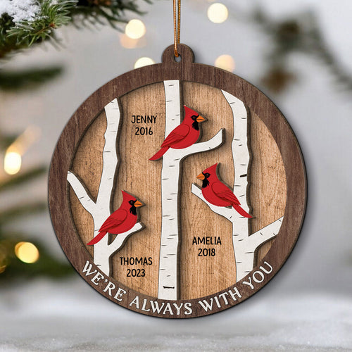 Cardinals Birch Tree Christmas Memorial Personalized 2-Layer Wooden Ornament, Sympathy Gift, Memorial Gift