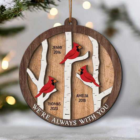 Cardinals Birch Tree Christmas Memorial Personalized 2-Layer Wooden Ornament, Sympathy Gift, Memorial Gift