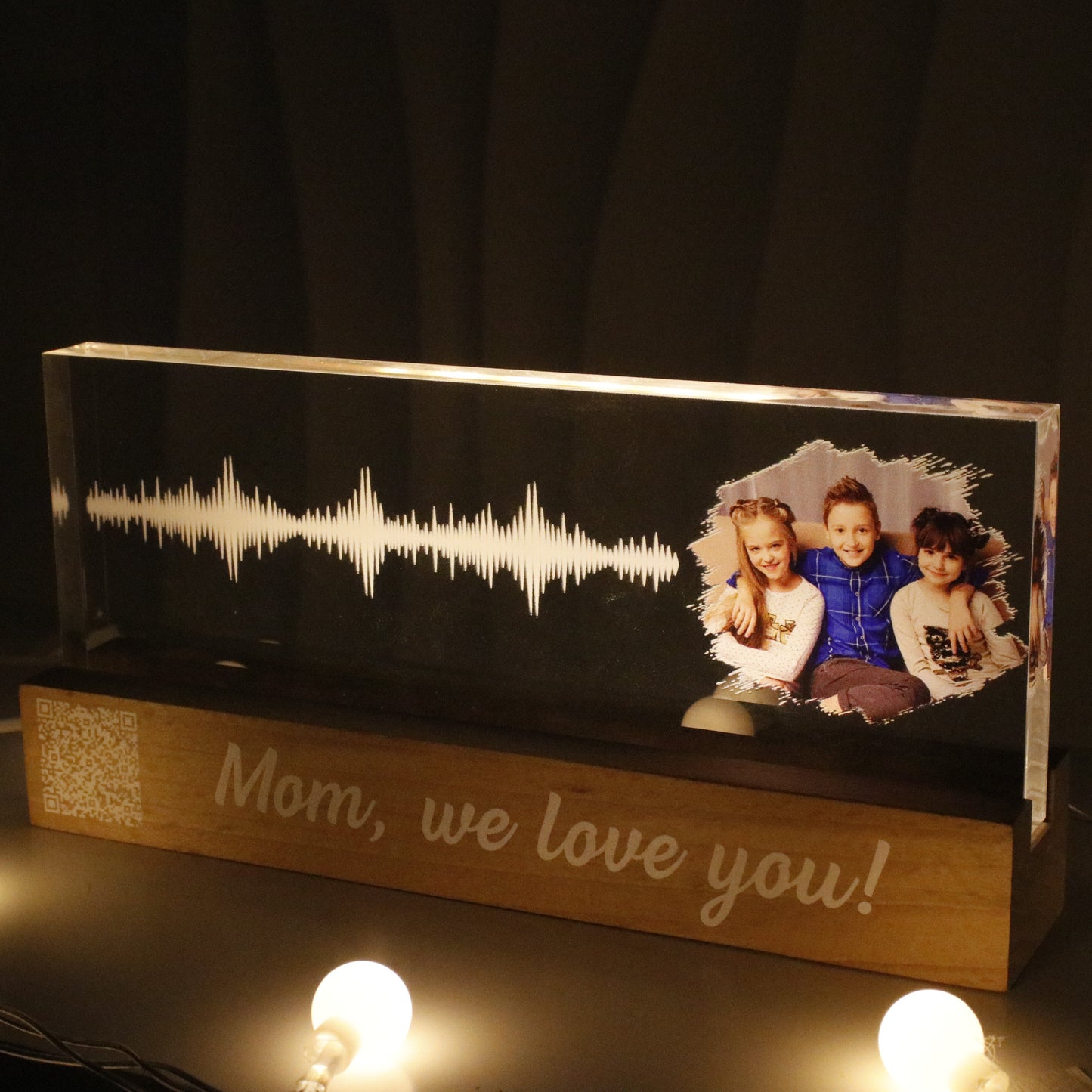 Soundwave Art Sound Recording Gift Voice Message Voicemail QR Code Photo Upload Personalized Personalized Acrylic Block LED Night Light