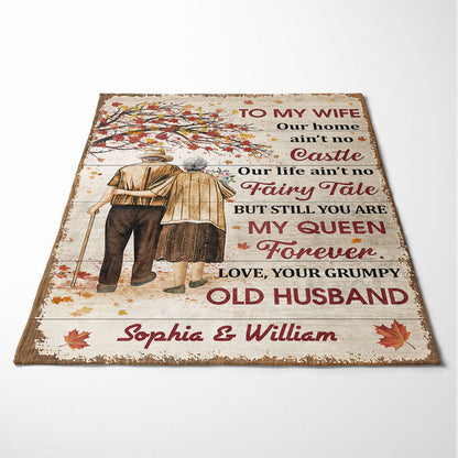 Our Home Ain't No Castle Family Old Couple Husband Wife Fall Leaves - Couple Gift - Personalized Custom Blanket