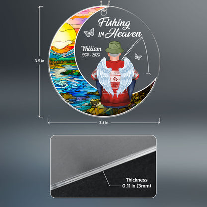 Fishing In Heaven Stained Glass Moon Memorial Keepsake Personalized Acrylic Ornament