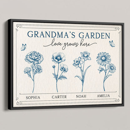Grandma's Garden Retro Birthmonth Flower Personalized Poster, Grandkids Names Floral Gift