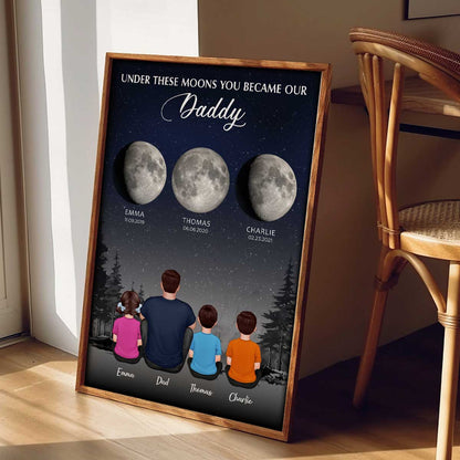 Under These Moon You Became Our Dad Grandpa Birth Moon Phase Art Personalized Poster
