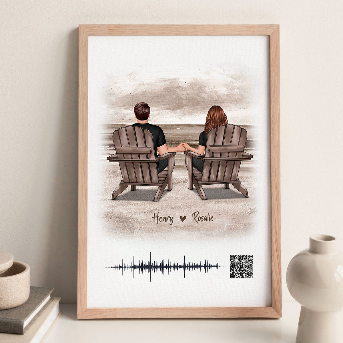 Couple Sitting on the Beach Soundwave Art Personalized Poster, Custom your Heartfelt Voice Message Just for Your Loved One, Gift for him, Gift for her