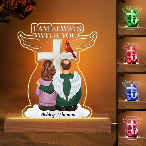 Always With You Family Memorial Keepsake People Sitting Under Cross Personalized Acrylic Plaque With LED Night Light