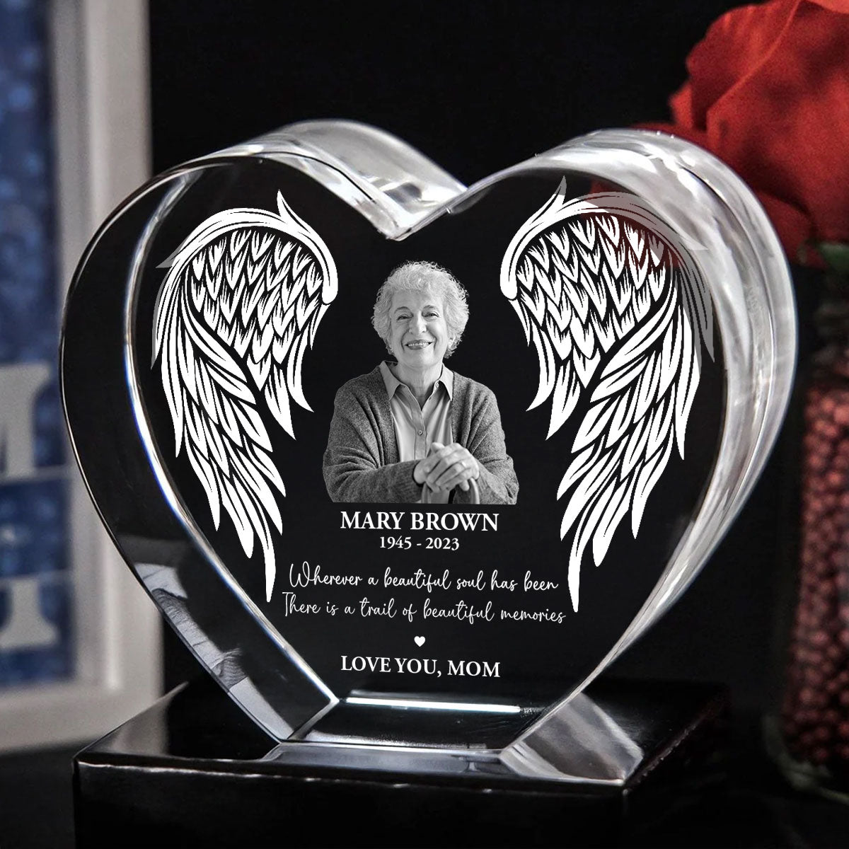 Personalized Picture Frame Memorial Gift Premium Heart LED, Heartfelt Table Decoration for Loss of Loved One