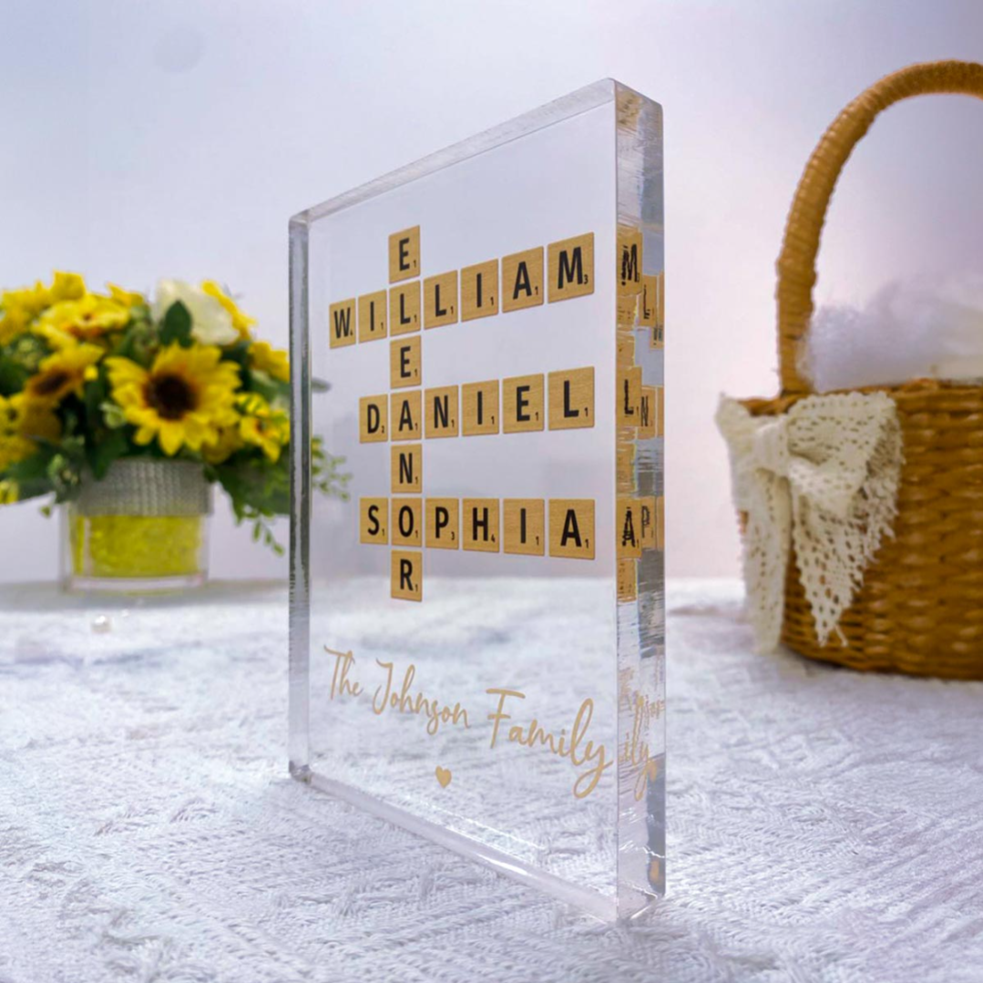 Family Crossword Art Created In A Moment, Treasured Forever Personalized Acrylic Block Plaque