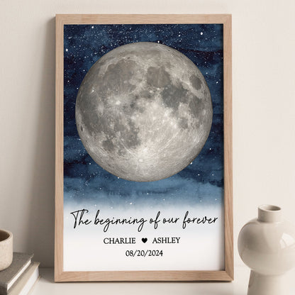 Starry Night Couple Custom Moon Phase Anniversary Date Personalized Poster, Anniversary Gift, Wedding Gift For Couple