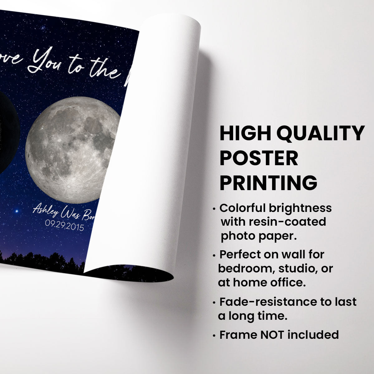 Love You To The Moon And Back Birth Moon Phase Personalized Poster, Gift For Mom, Grandma