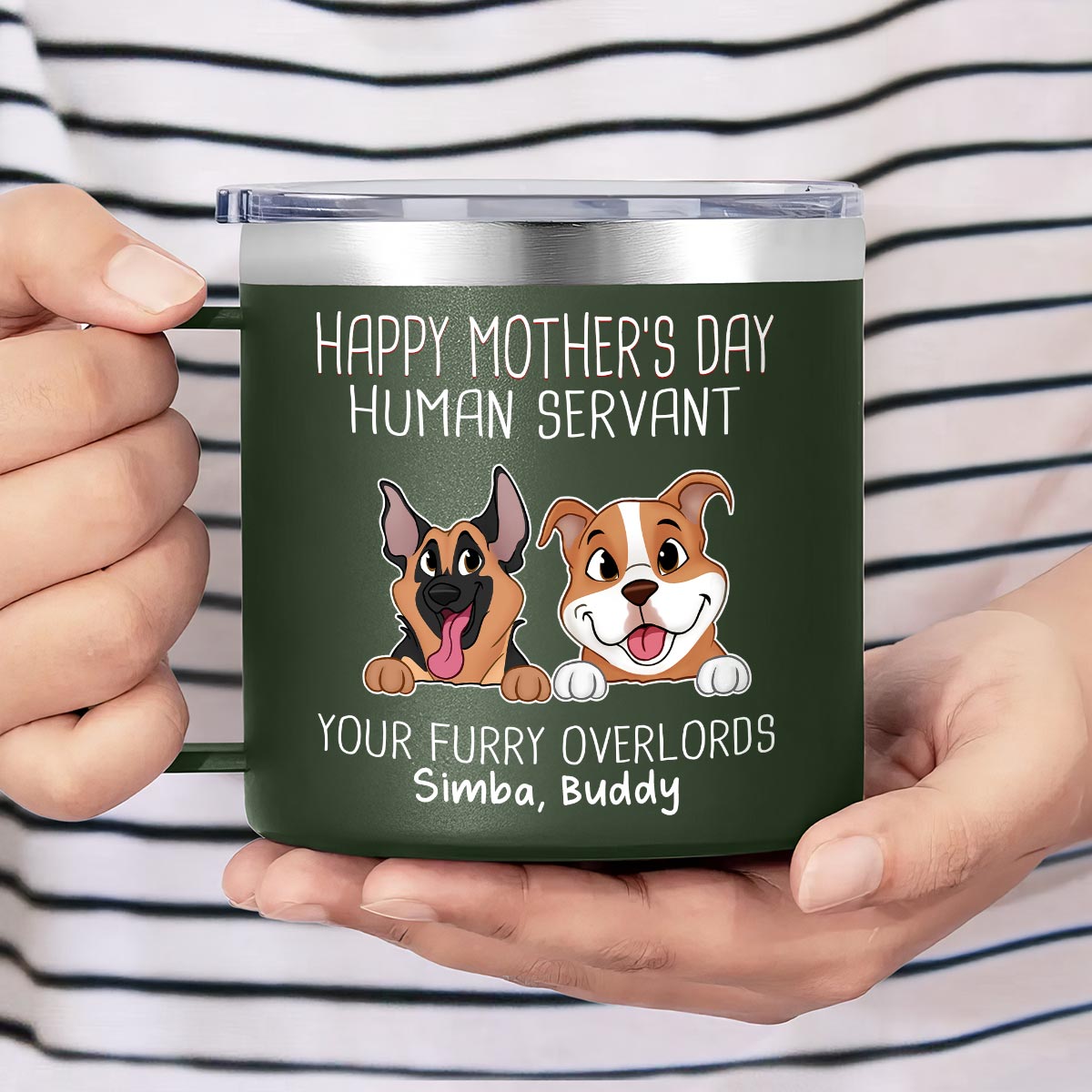 Happy Father's Mother's Day Dog Human Servant Personalized Stainless Steel Tumbler With Handle, Gift For Dog Lovers