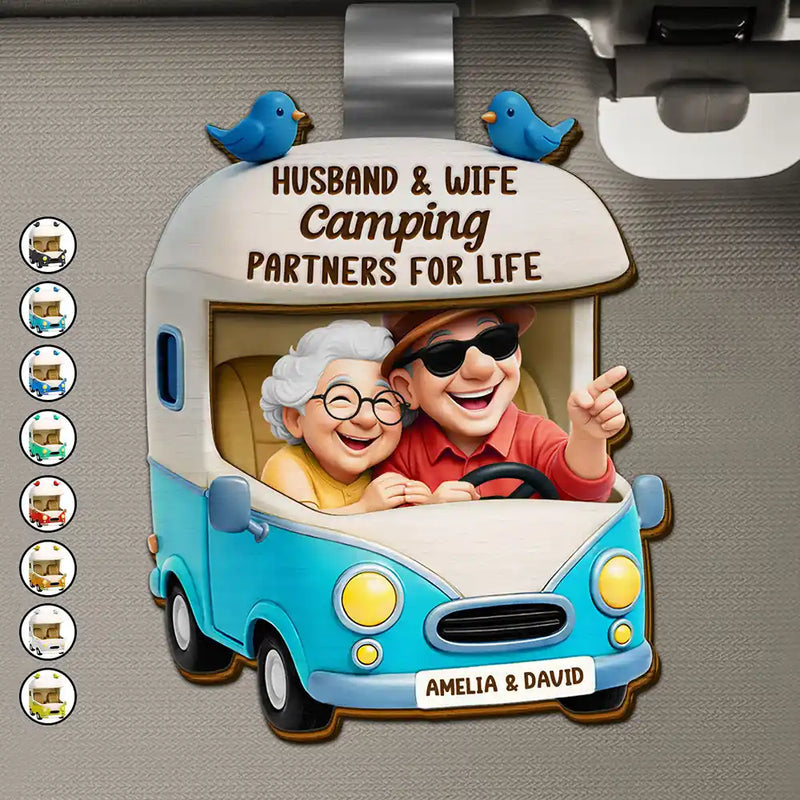 Old Couple Camping Partners For Life - Personalized Custom Shaped Car Visor Clip