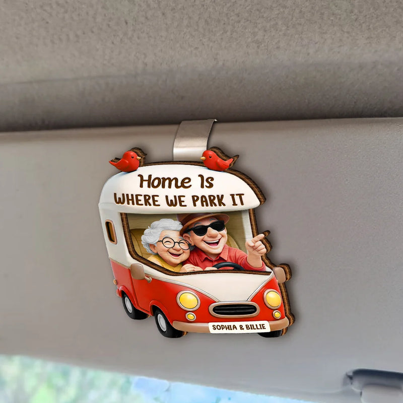 Old Couple Camping Partners For Life - Personalized Custom Shaped Car Visor Clip