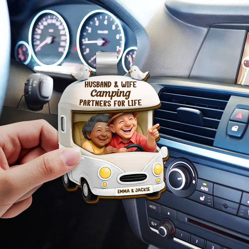 Old Couple Camping Partners For Life - Personalized Custom Shaped Car Visor Clip